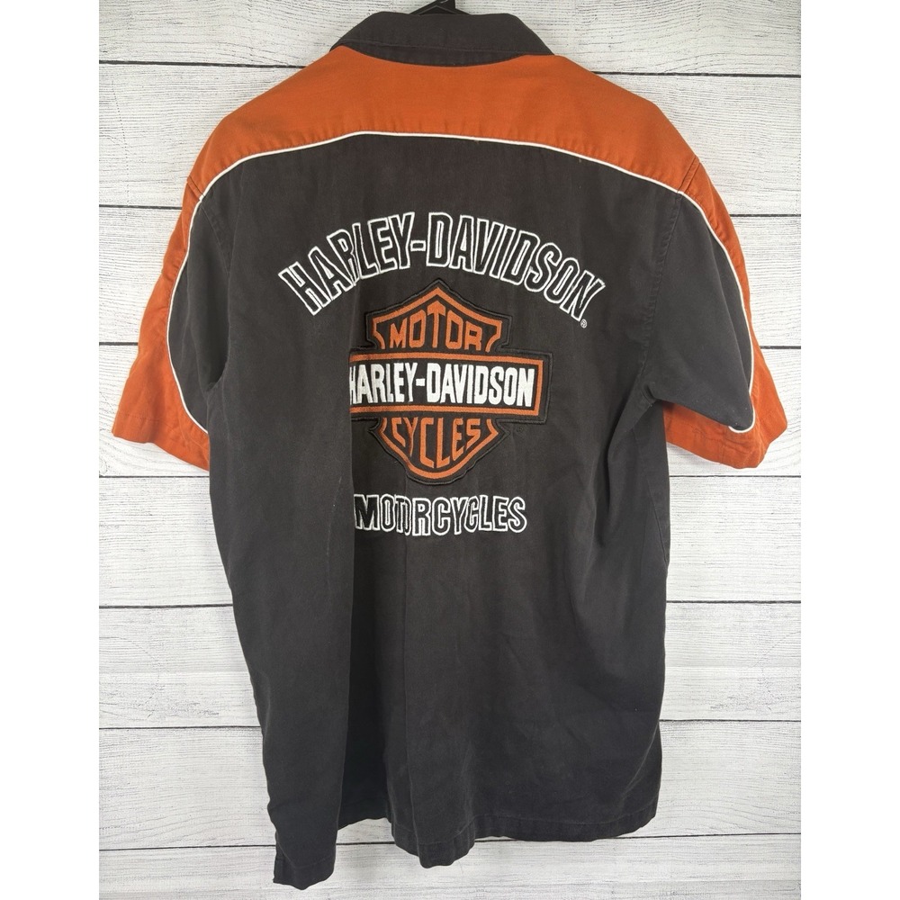 Harley Davidson Shirt Mens M Mechanic Shirt‎ Large Logo Short Sleeve Button Down